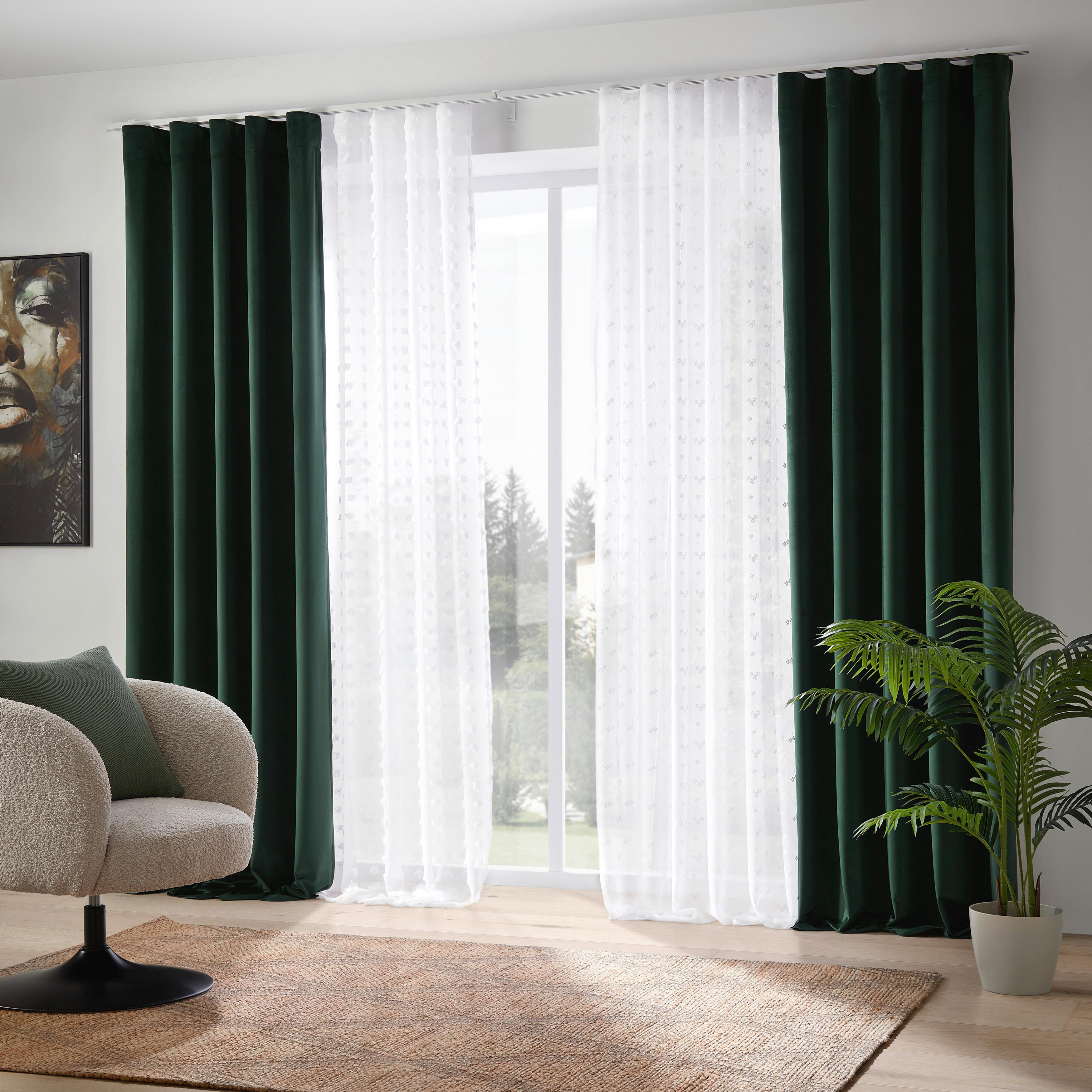 GARDINLÄNGD VIOLA - mörkgrön, Klassisk, textil (140/245cm) - Premium Living