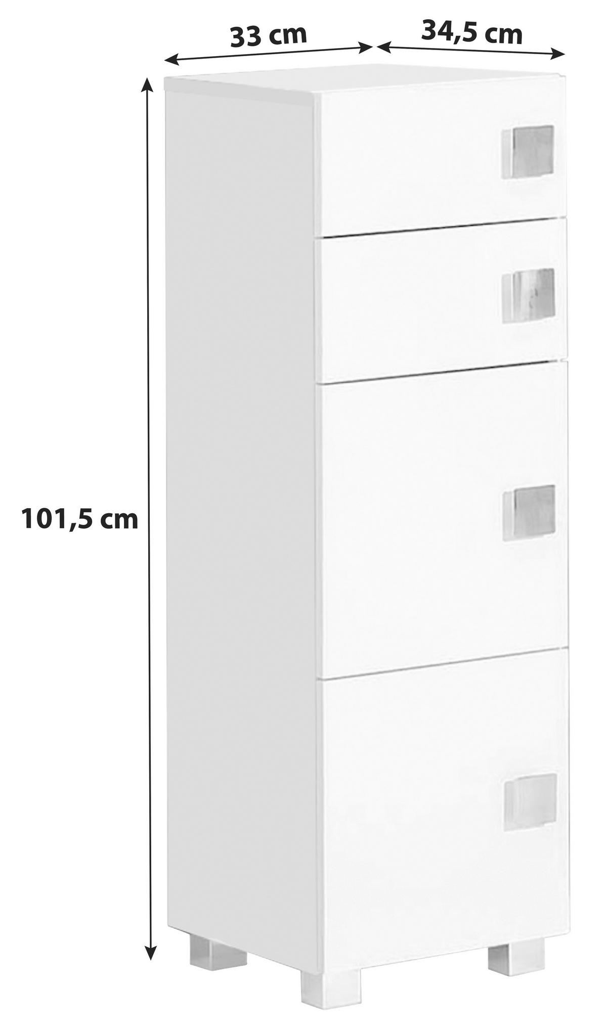 Unterschrank "Quadra" , weiß - Chromfarben/Weiß, MODERN, Holzwerkstoff/Metall (33/101,5/34,5cm) - MID.YOU