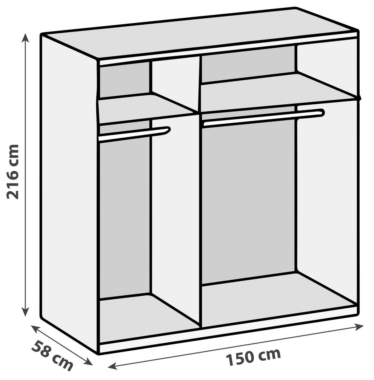Drehtürenschrank Level 36A ca. 150x216x58 cm Eiche Dekor - Chromfarben/Eichefarben, MODERN, Holzwerkstoff (150/216/58cm) - MID.YOU
