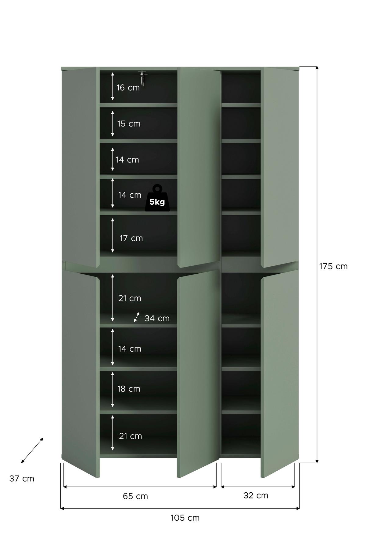 Garderobenschrank Scarpa Graugrün - Schwarz/Graugrün, Design, Holzwerkstoff/Kunststoff (105/175/37cm) - Livetastic