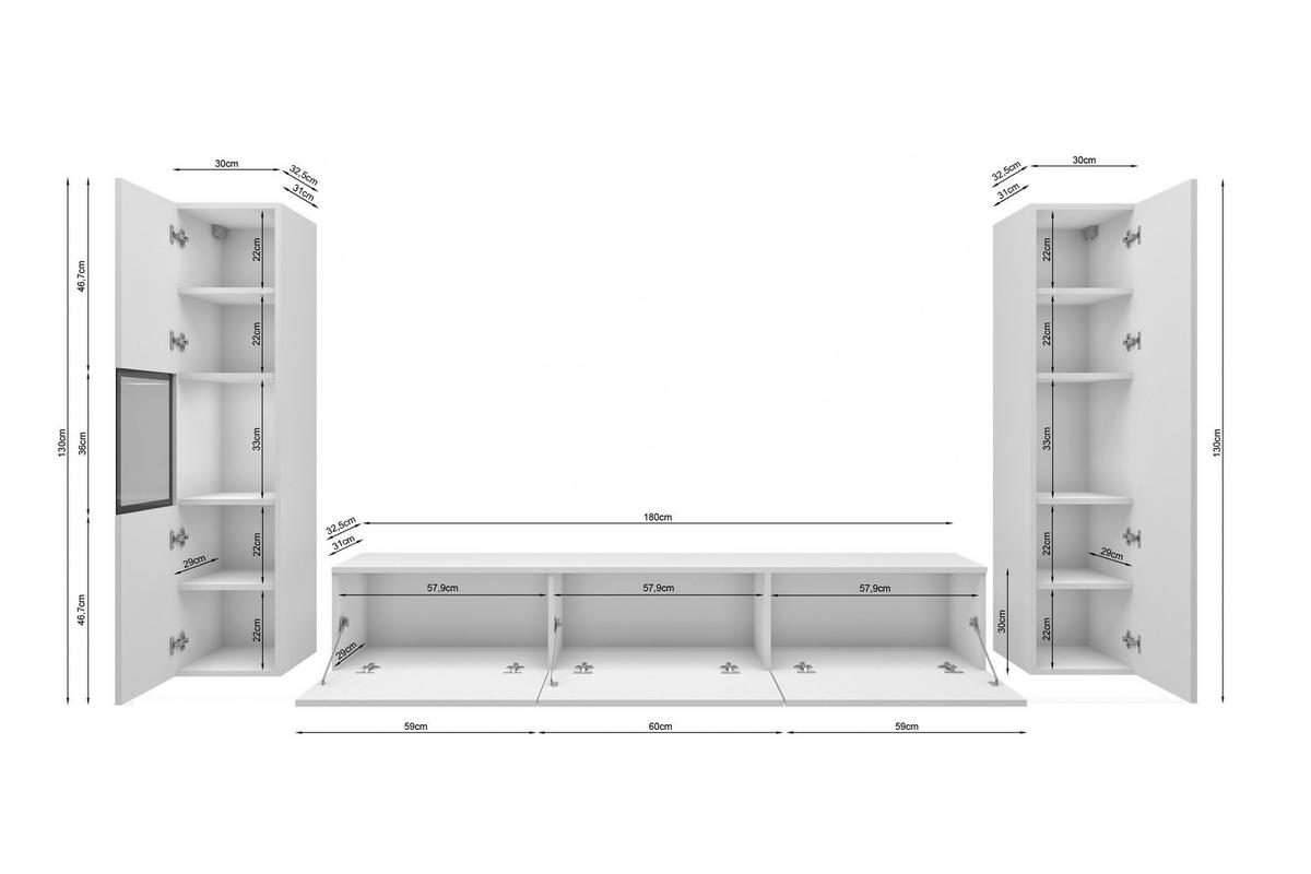 Wohnwand mit LED Berlin III Kaschmir - Kaschmir/Grau, Design, Glas/Holzwerkstoff (240/130/31cm) - P & B