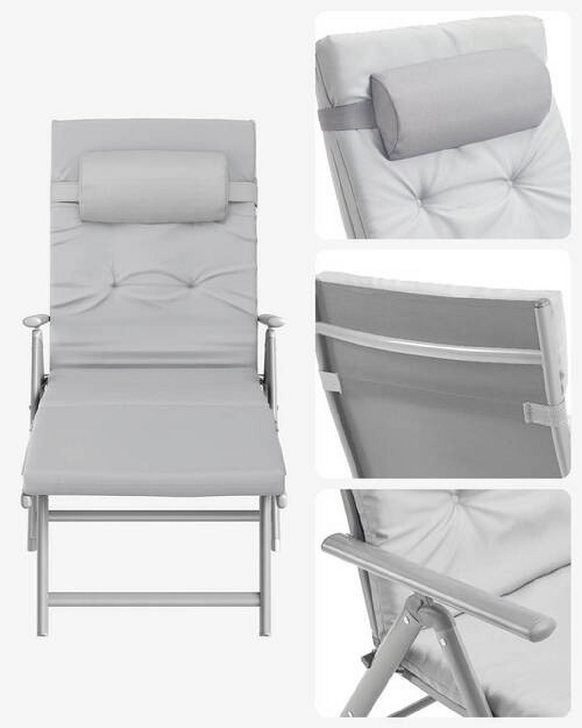 Sonnenliege 6cm dicke Matratze Grau - Grau, Basics, Textil/Metall (61/39/183cm) - Modante
