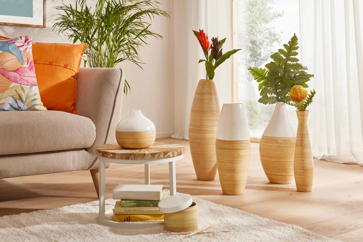 Vase Naturelle Weiß/Natur - Naturfarben/Weiß, Holz (18/17cm) - Zandiara
