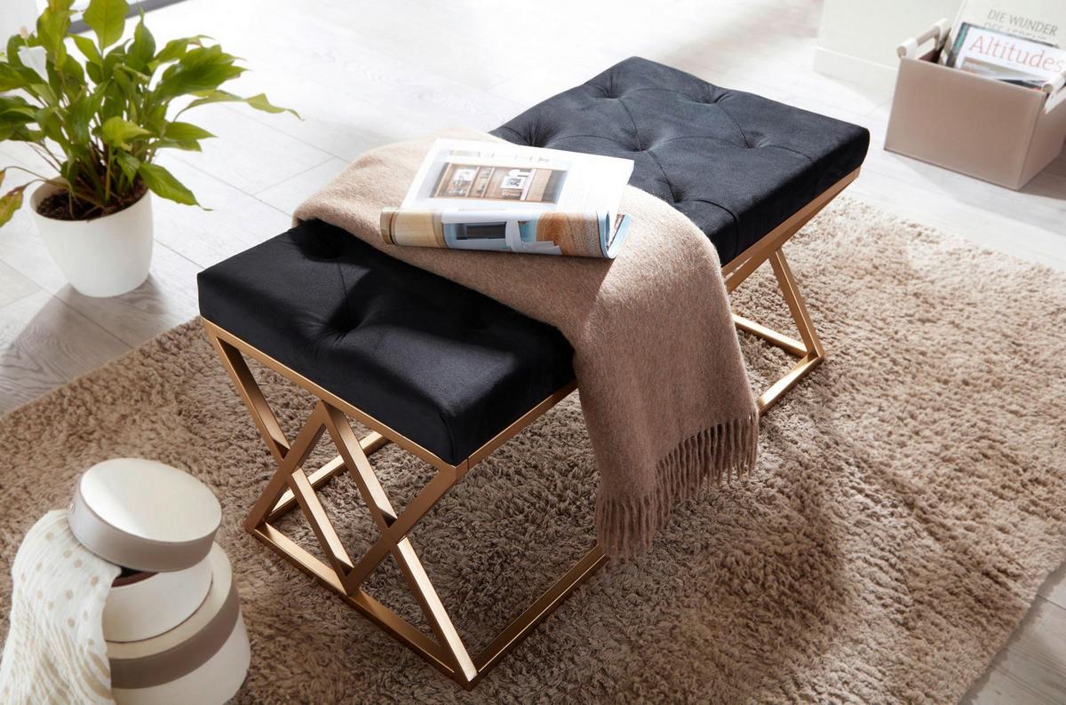Sitzbank Wohnling ca.90x46x44cm Textil Schwarz - Goldfarben/Schwarz, Design, Textil/Metall (90/46/44cm) - MID.YOU