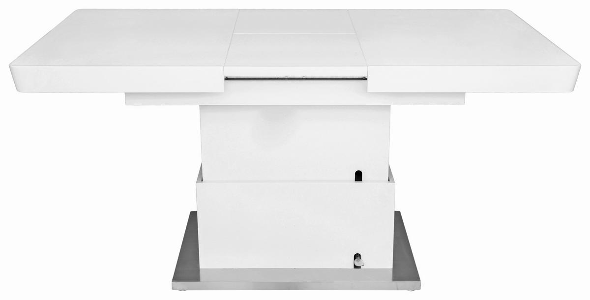 Klubska Miza Manchester, Bela, Raztegljiva, Nastavljiva - barve nerjavečega jekla/bela, Moderno, kovina/leseni material (120-160/50-78/80cm)