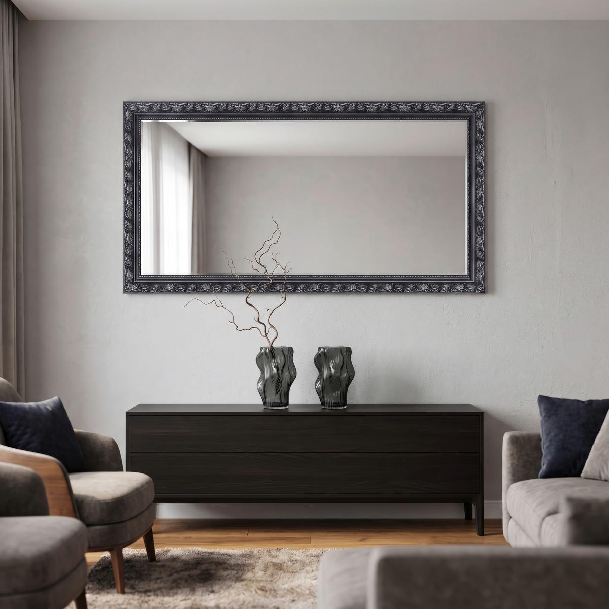 Wandspiegel in Schwarz/Silberfarben - Silberfarben/Schwarz, MODERN, Glas/Holz (100/200cm) - Based
