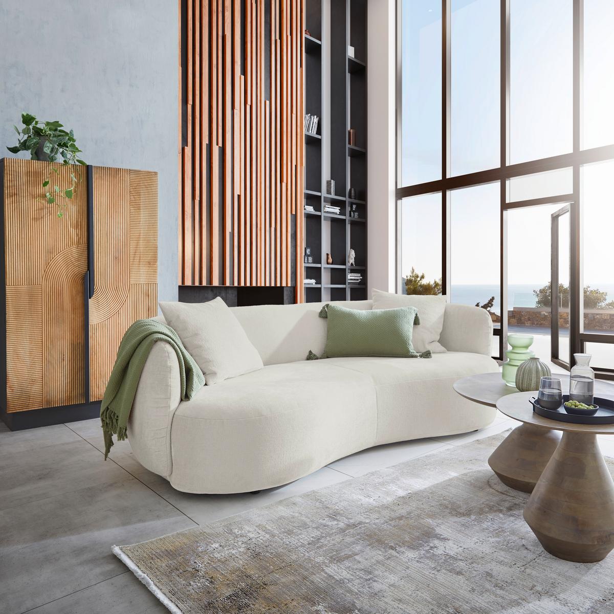 Bigsofa Leonas in Beige runde Form, inkl. 2 Kissen - Beige/Schwarz, MODERN, Kunststoff/Textil (235/72/110cm) - Premium Living
