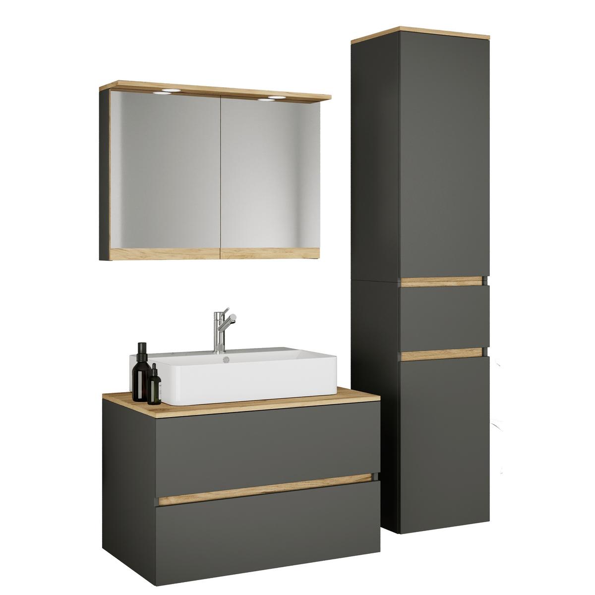 Badezimmer Cosila - Honigeiche/Weiss, Trend, Keramik/Holzwerkstoff (120cm) - MID.YOU