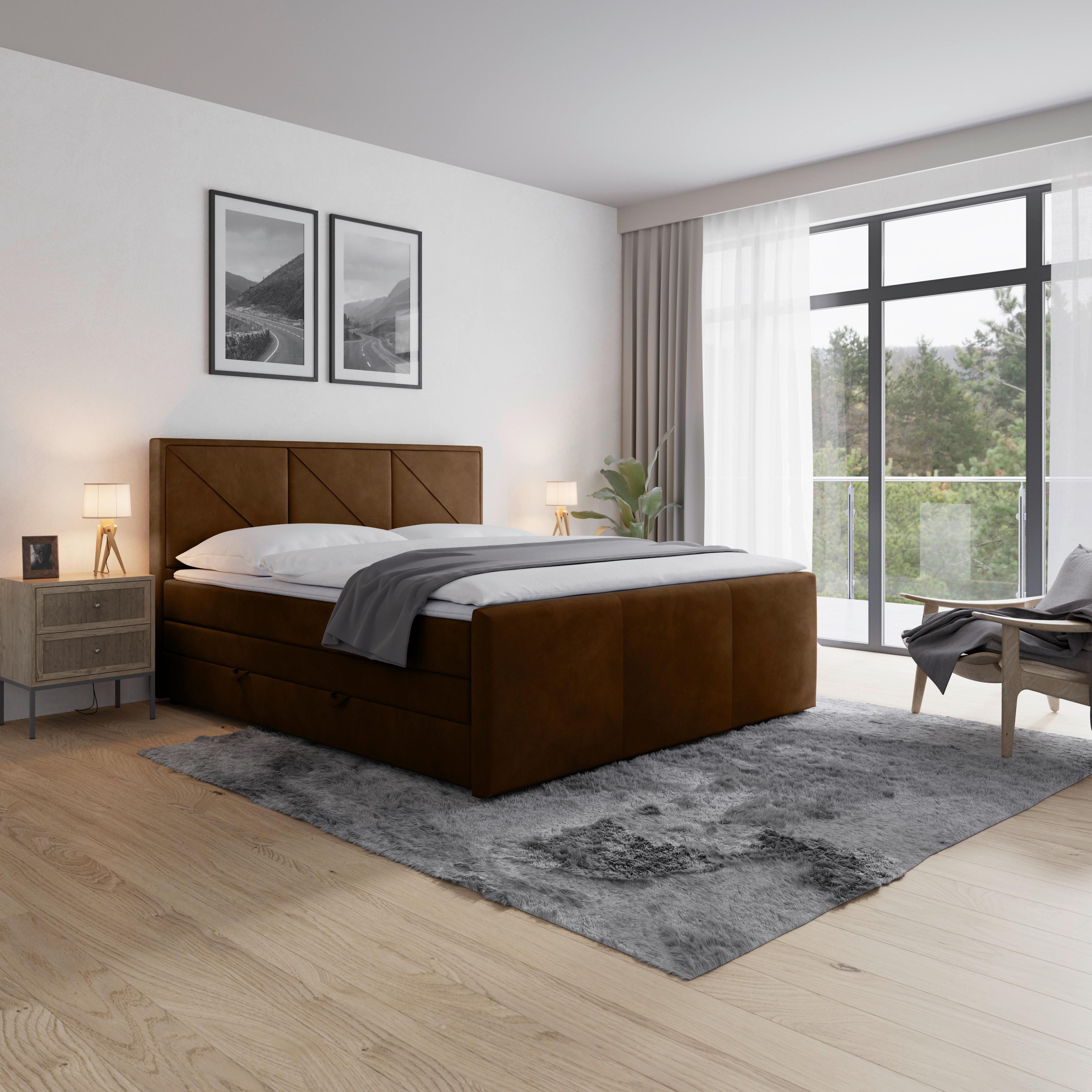 Boxspringbett Bologna ca. 180x200 cm Braun - Schwarz/Braun, MODERN, Karton/Holzwerkstoff (180/200cm) - MID.YOU