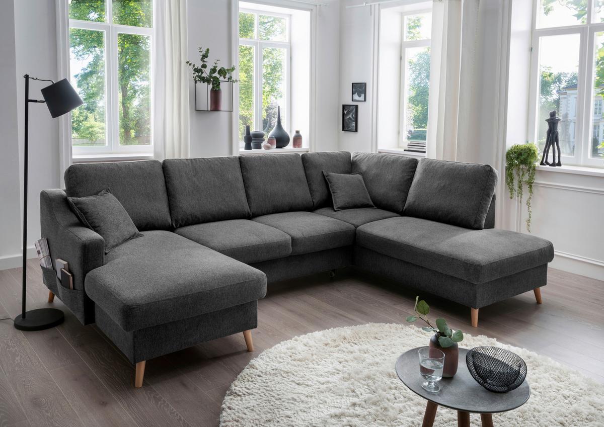 Wohnlandschaft Valentina Anthrazit Struktur - Anthrazit/Naturfarben, KONVENTIONELL, Holz/Textil (150/301/200cm) - P & B