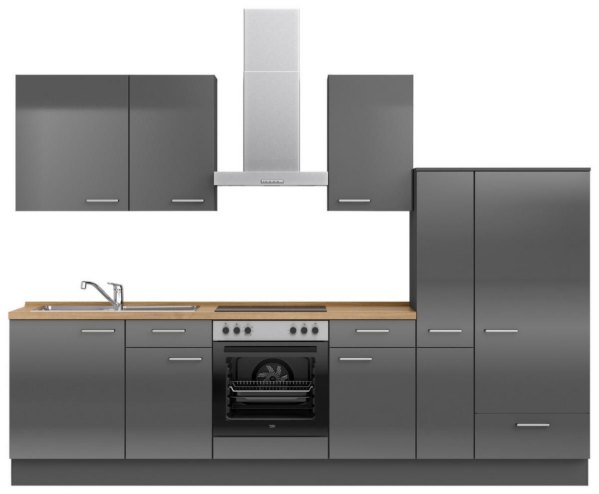 Küchenblock Flash Low m. Geräten Schieferfarben - Schieferfarben/Edelstahlfarben, MODERN, Holzwerkstoff/Metall (300cm) - Nobilia