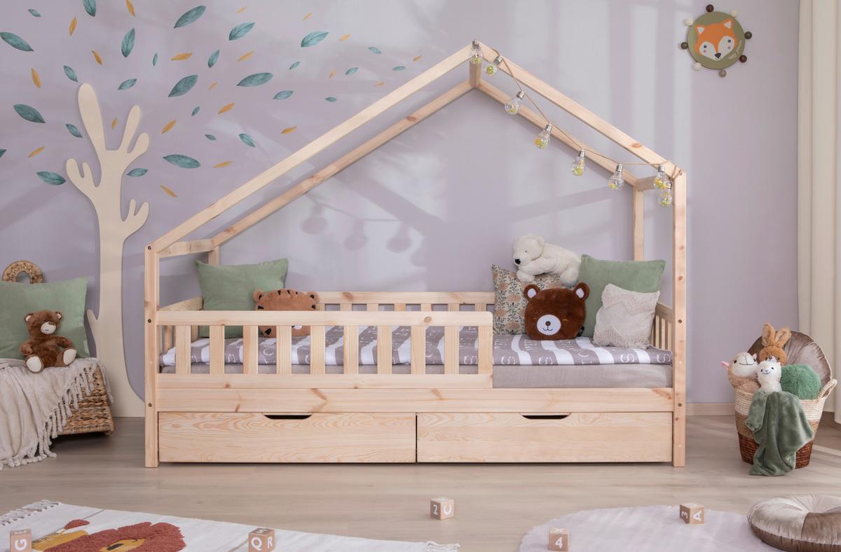Hausbett Lou ca. 90x200 cm Holz - Naturfarben/Weiß, MODERN, Holz/Textil (90/200cm) - MID.YOU