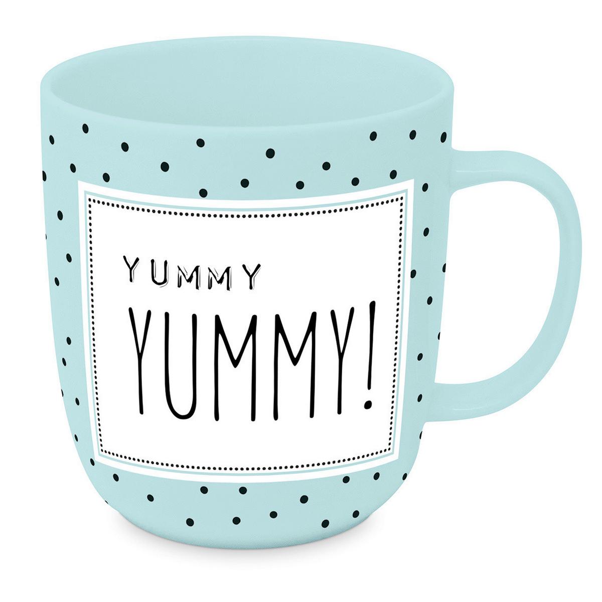 Kaffeebecher Yummy Yummy aus Keramik ca. 350ml - Blau/Schwarz, MODERN, Keramik (9/10cm)