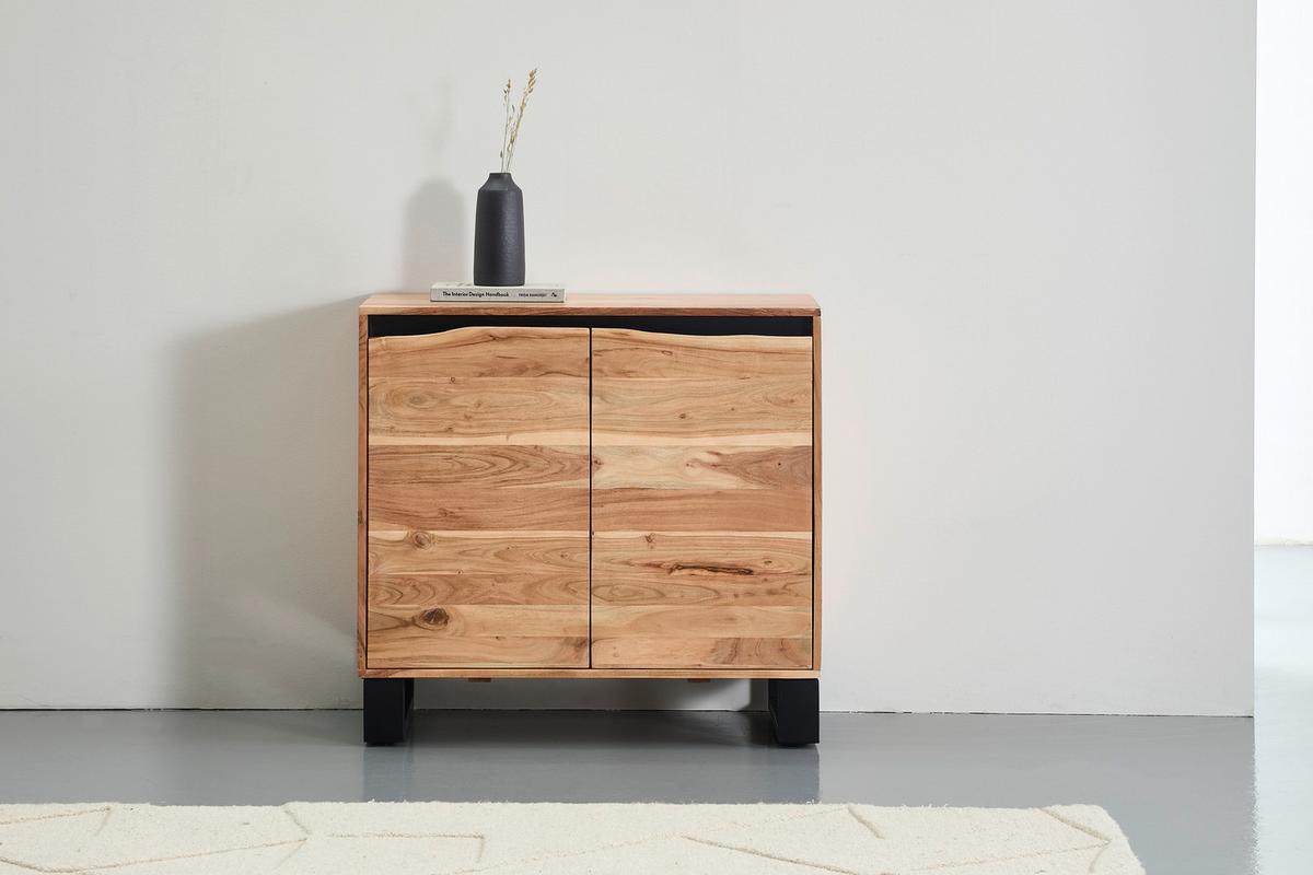 KOMODA SZEROKA SIDEBOARD - kolor akacjowy/czarny, Design, metal/drewno (85/80/40cm) - Livetastic