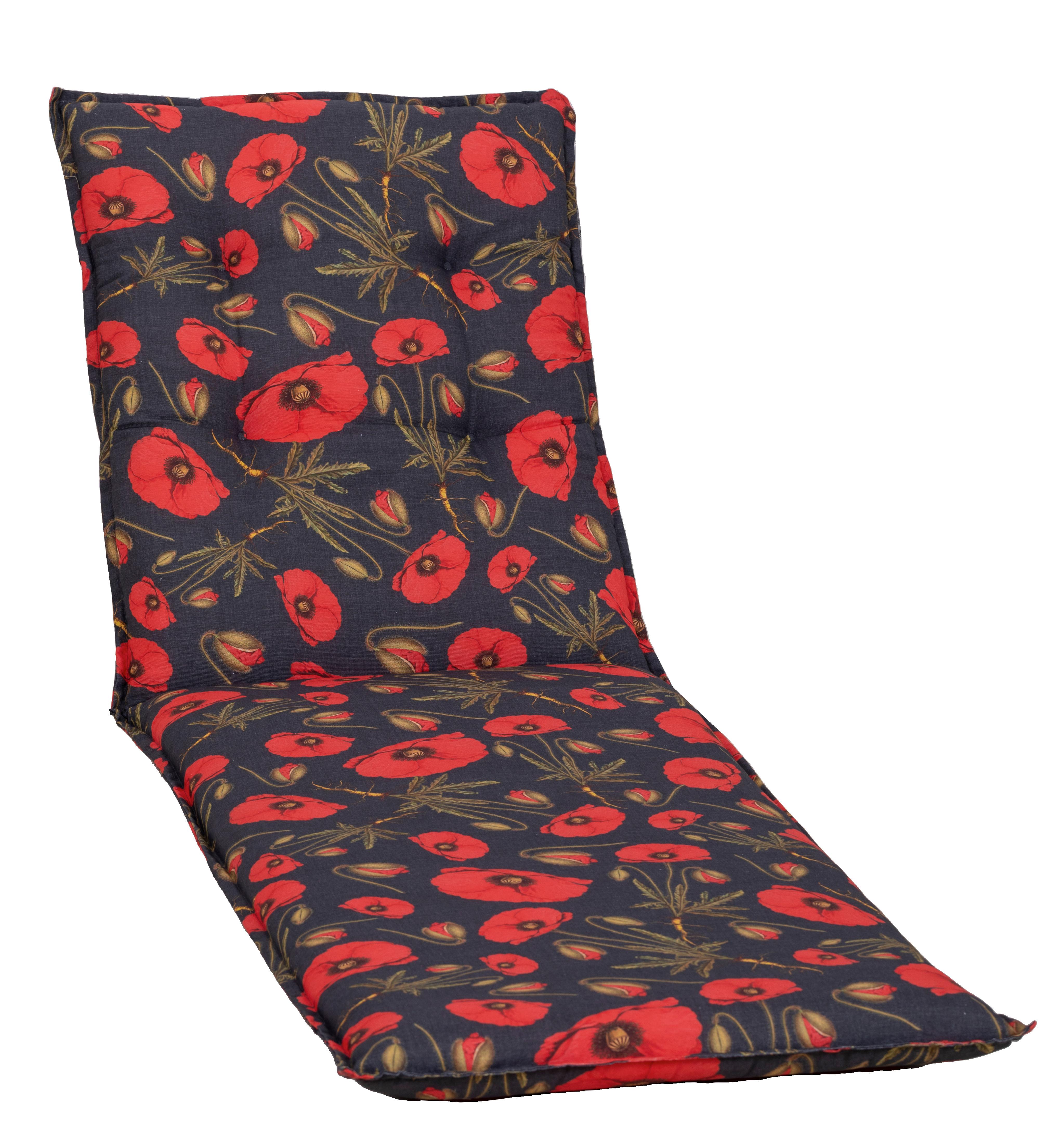 Liegenauflage Trondheim ca. 191x58cm Schwarz Mohnblume - Schwarz, Basics, Textil (191/58/8cm) - Gardenson