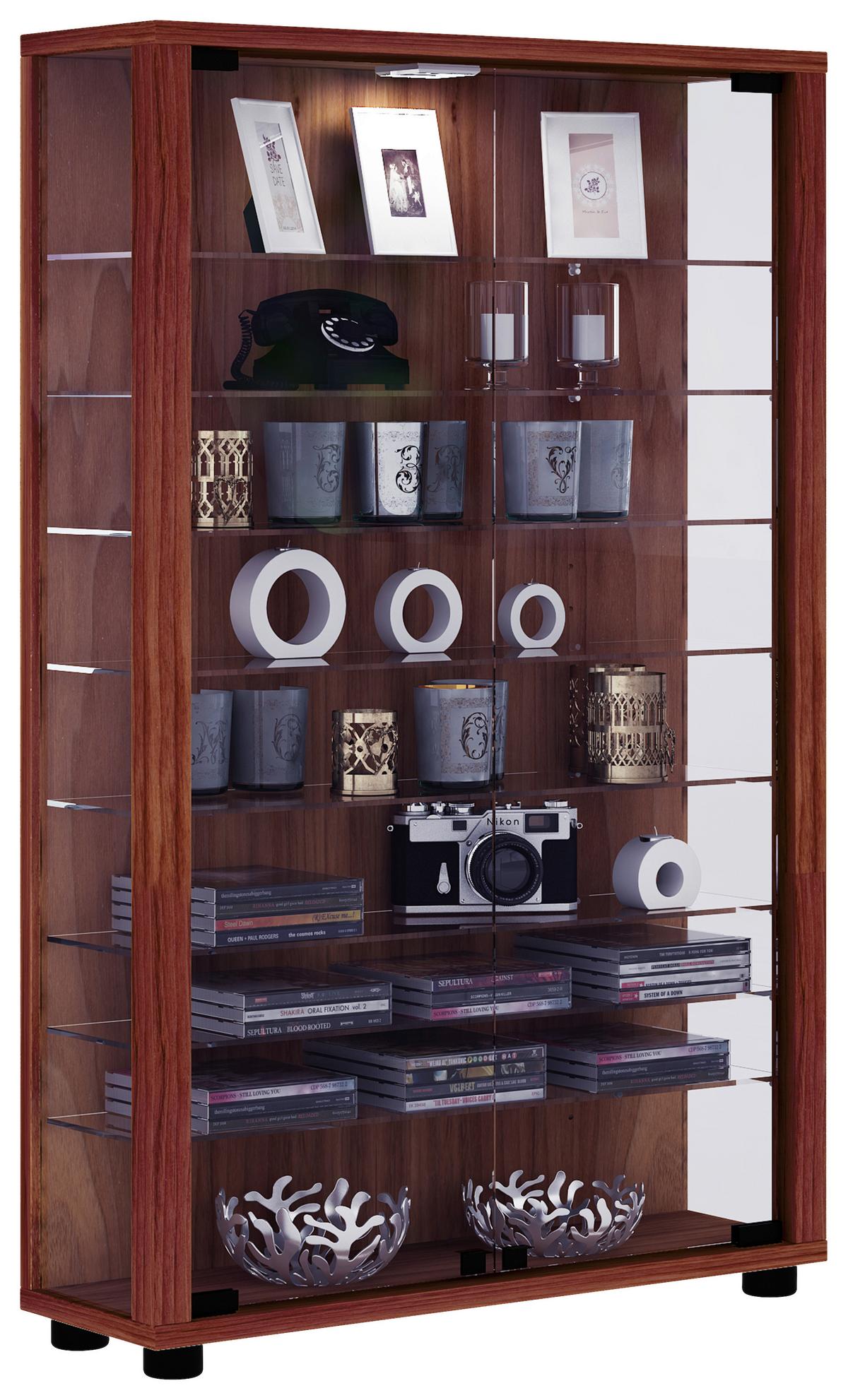 VITRINE LUMO MINI LED - Transparent/Nussbaumfarben, Design, Glas/Holzwerkstoff (59/90/18cm) - MID.YOU