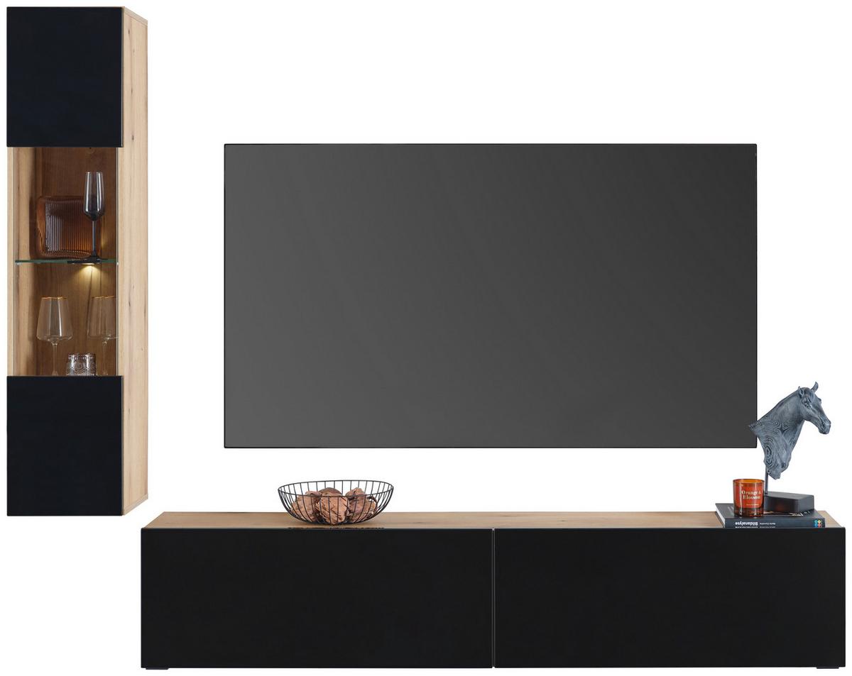 Tv Komoda Otis - boje hrasta/crna visoki sjaj, Moderno, drvni materijal/plastika (180/37/31,6cm) - Modern Living