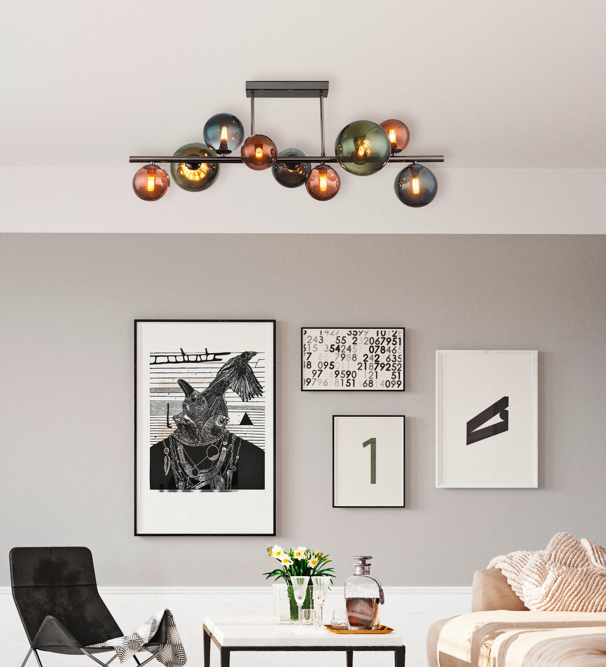 LED-Deckenleuchte Riha Grün/Grau/Bronze max. 3,5 Watt - Petrol/Bronzefarben, Design, Glas/Metall (87/30/38cm) - Globo