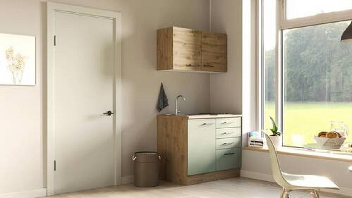 Majhna Kuhinja Cara, Zelena, Hrast - črna/zelena, Moderno, kovina/leseni material (100cm) - FlexWell