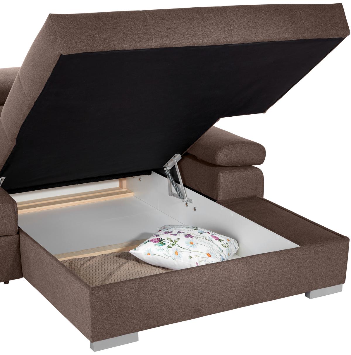 Kutna Garnitura Perry - srebrne boje/smeđa, Design, tekstil/drvo (292/183cm) - Modern Living