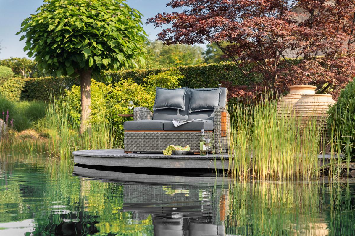 Loungegarnitur 2-teilig Bahia Tobago Holz/Metall mit Kissen - Grau, Basics, Holz/Textil (117/93/74cm) - Gardenson