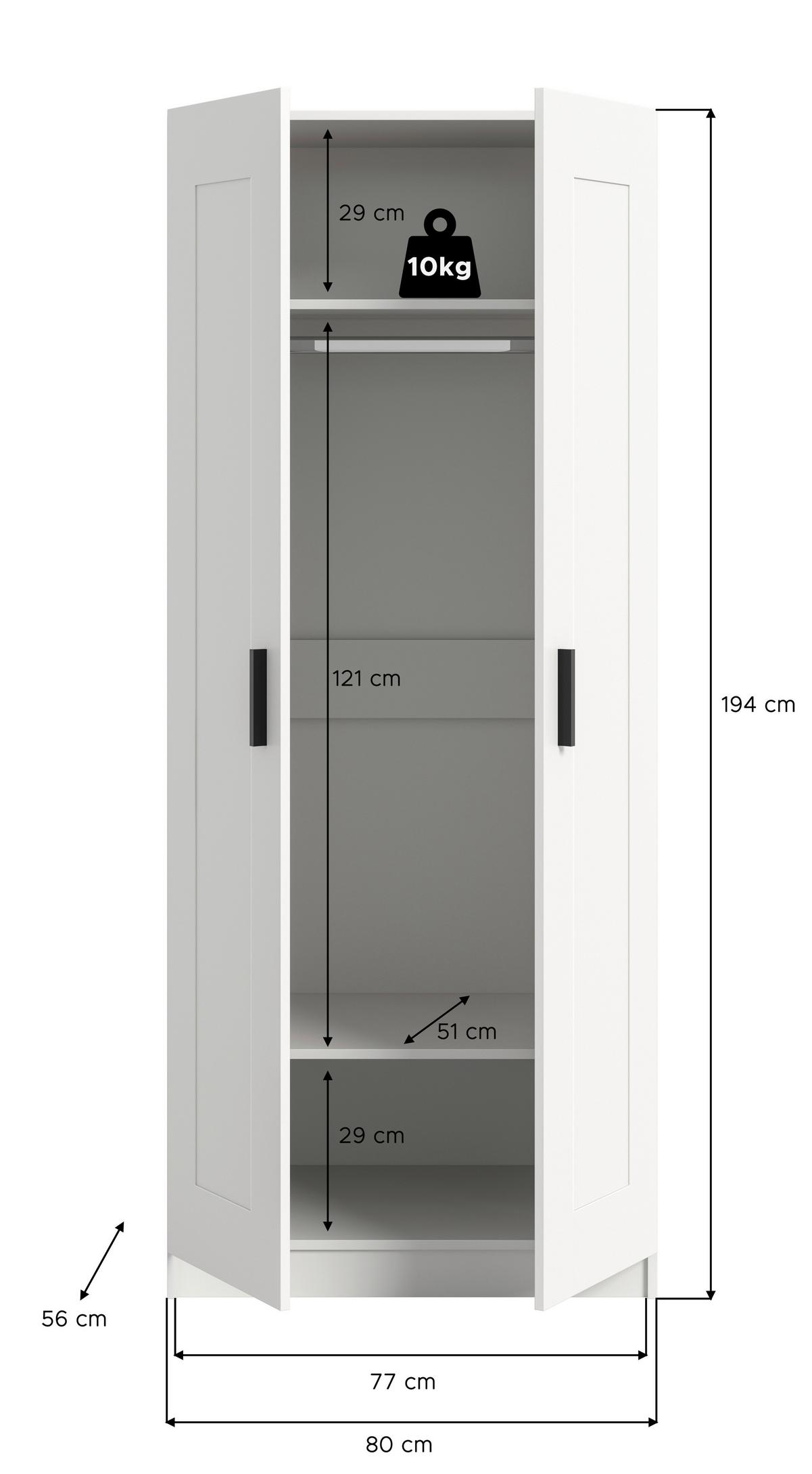 Drehtürenschrank Visby Weiß - Schwarz/Weiß, ROMANTIK / LANDHAUS, Holzwerkstoff/Kunststoff (80/195/56cm) - Livetastic