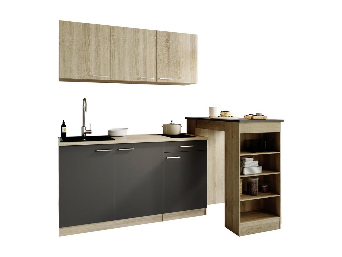 Miniküche Ingrid m. Gerät ca. 150cm Grau - Eichefarben/Alufarben, Design, Holzwerkstoff/Kunststoff (150cm) - Respekta