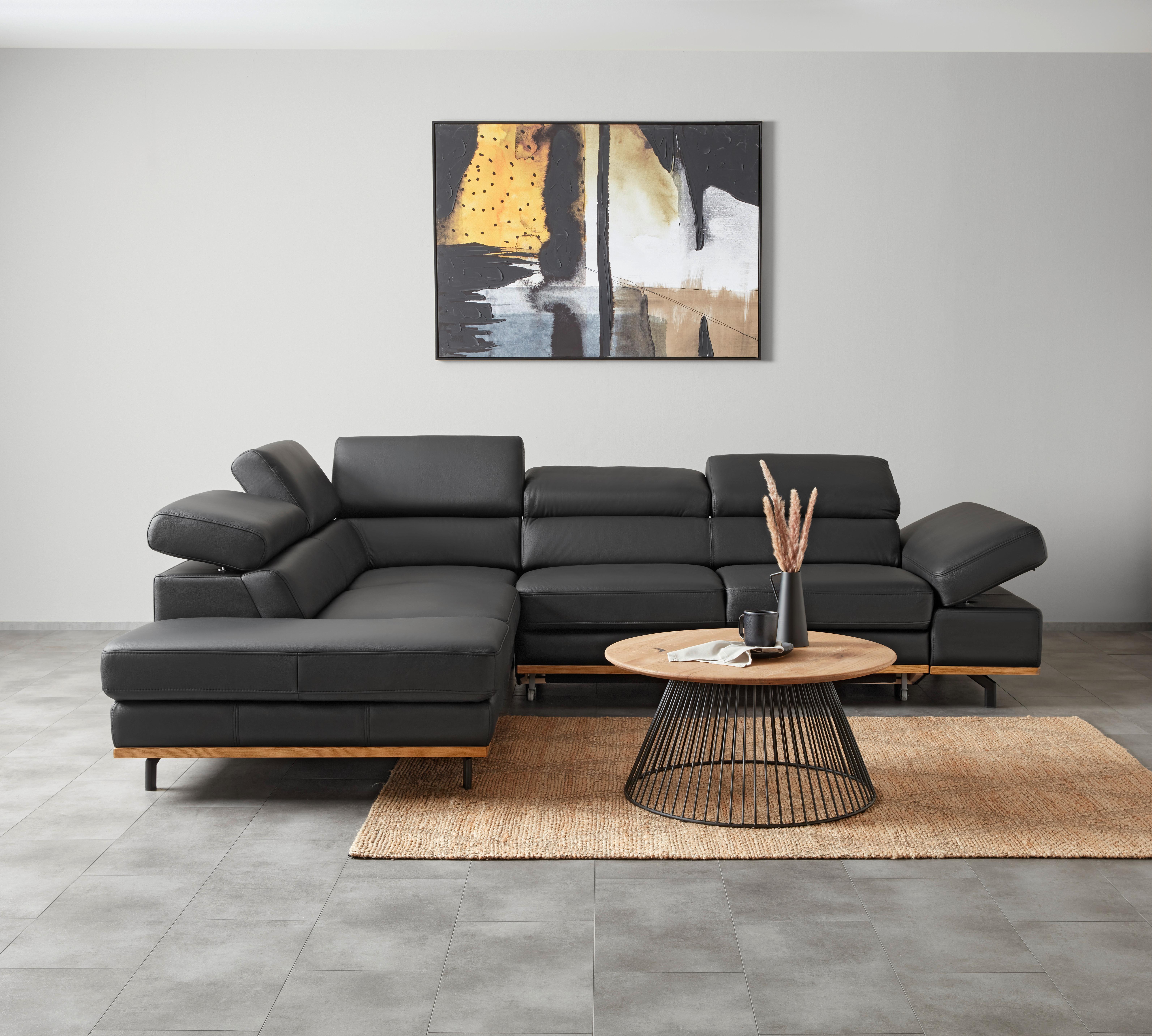 Wohnlandschaft Carmen Schwarz - Schwarz, MODERN, Leder/Holz (292/72/226cm) - Premium Living