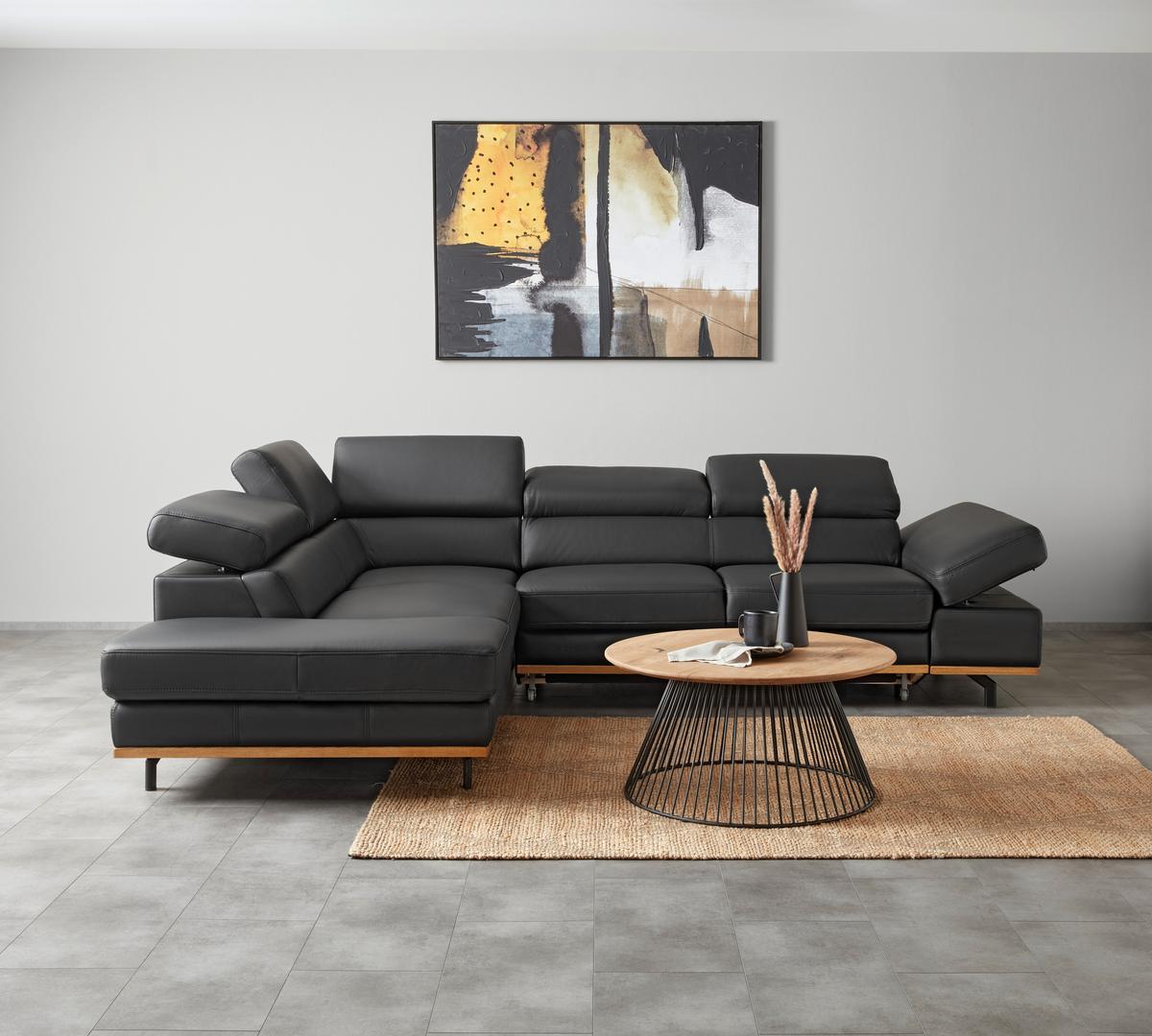 Wohnlandschaft Carmen Schwarz - Schwarz, Modern, Leder/Holz (292/72/226cm) - Premium Living