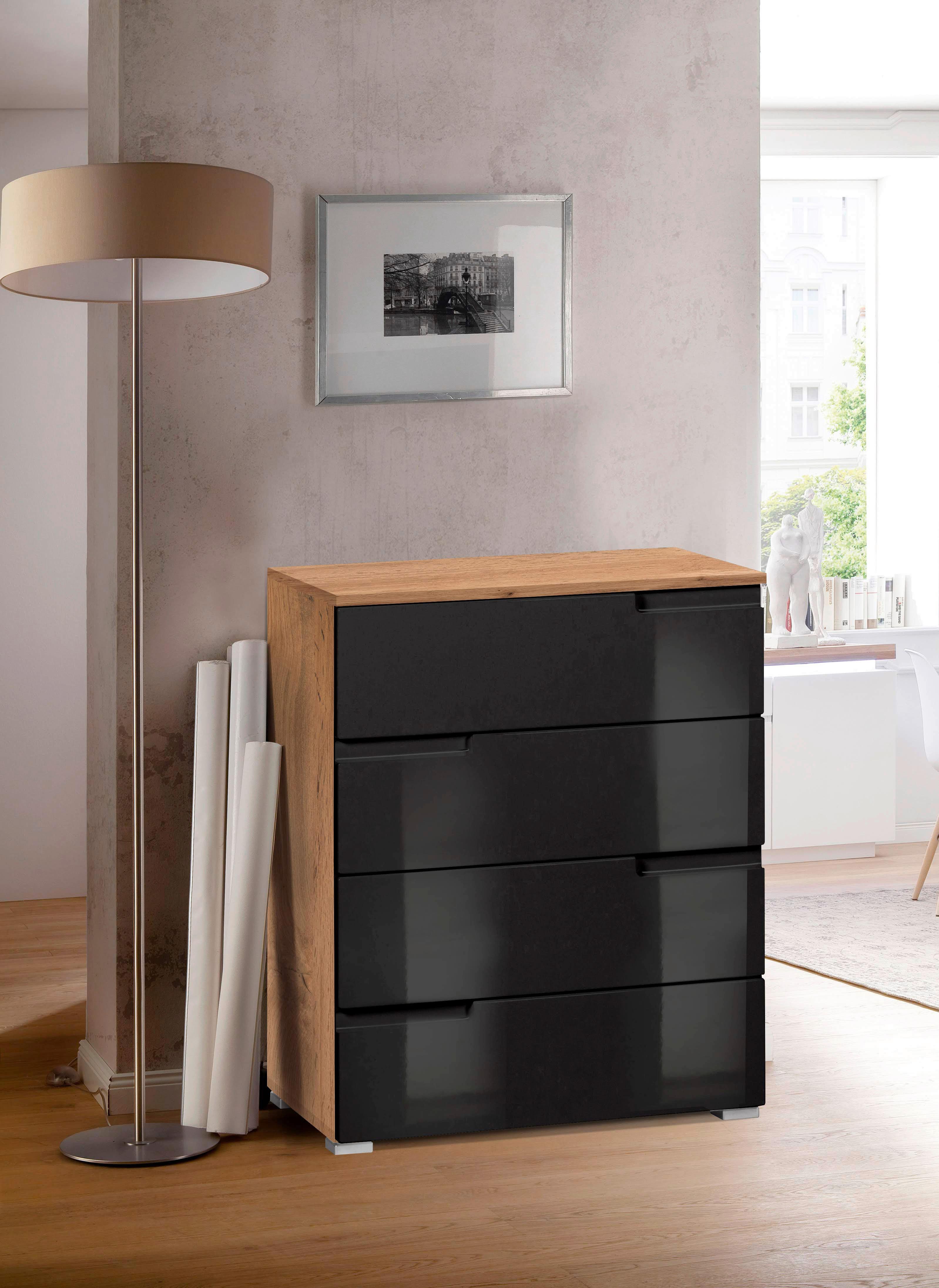 Komód, Fekete-tölgy Szín Moon - fekete/tölgyfa, Modern, faalapú anyag (65/80/40cm)