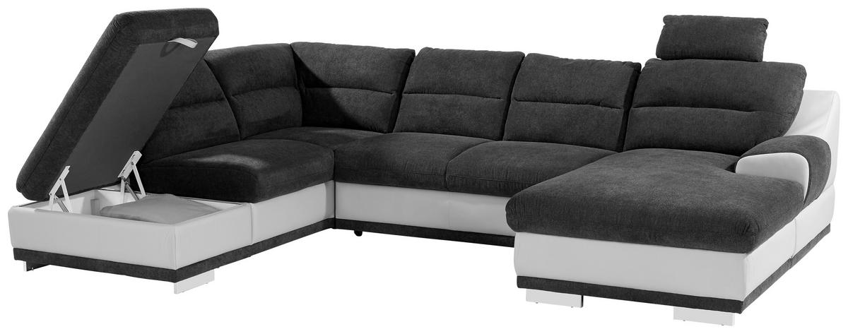 Sedežna Garnitura Seaside, Z Ležiščem, Predalom, Oblika U - barve kroma/rjavosiva, Konvencionalno, kovina/tekstil (218/334/165cm) - Premium Living