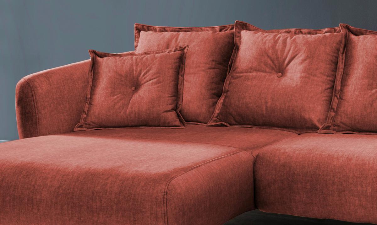 Wohnlandschaft Baggio Koralle Velours - Koralle/Schwarz, MODERN, Holz/Textil (162/277cm) - Livetastic