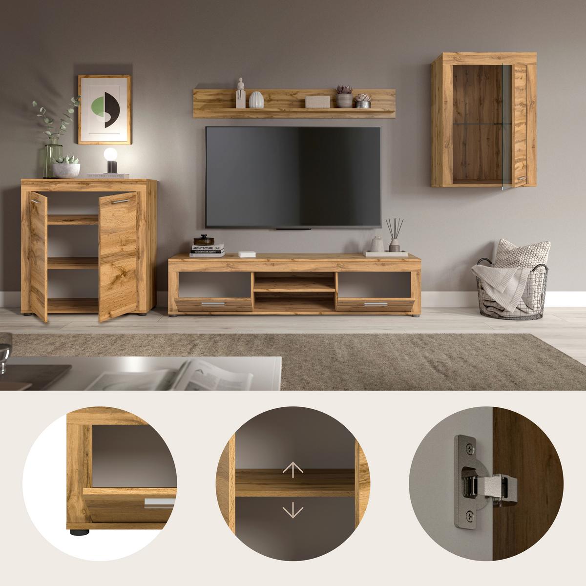 ANSAMBLU MOBILIER CAMERA DE Z JAM - stejar Wotan, Design, sticlă/material pe bază de lemn (330/169/35cm) - Modern Living