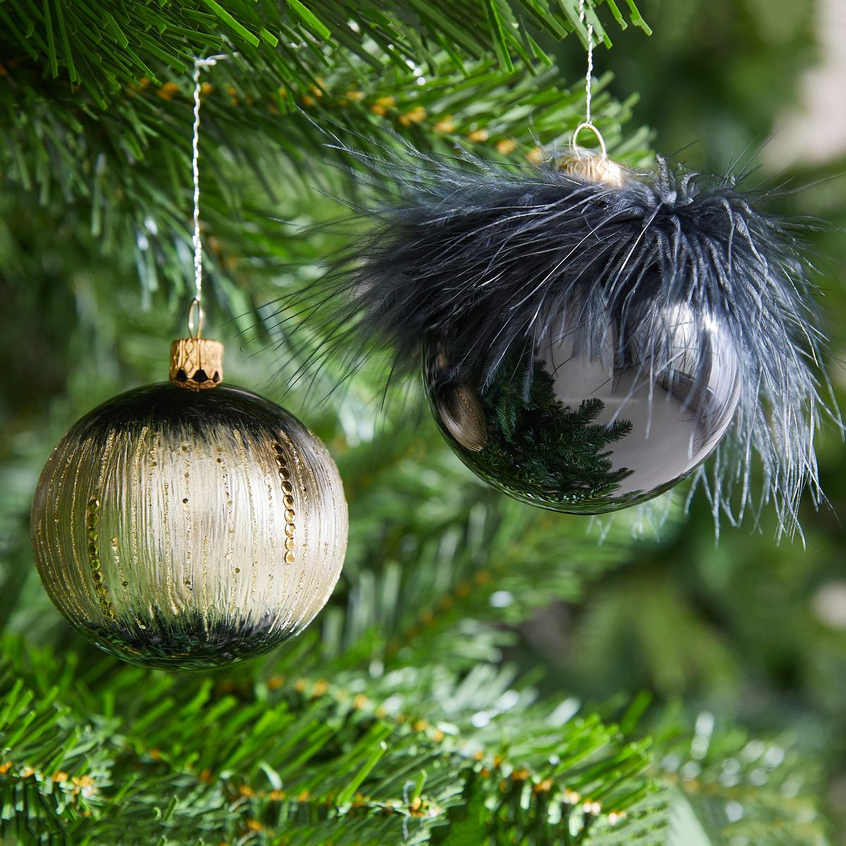 Christbaumkugel Isra in Schwarz/Gold, 2 Stück - Goldfarben/Schwarz, Glas/Metall (7cm) - Modern Living