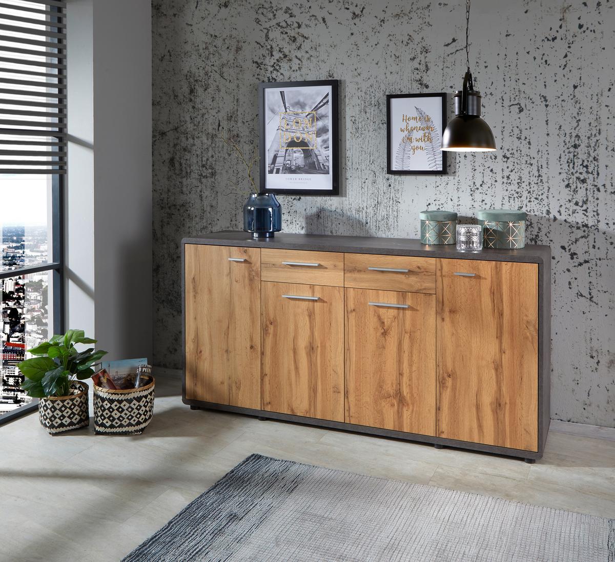 Komoda Fontana New Ftk05 - boje hrasta/tamno siva, Moderno, drvni materijal/plastika (174,4/87,2/40cm) - Modern Living