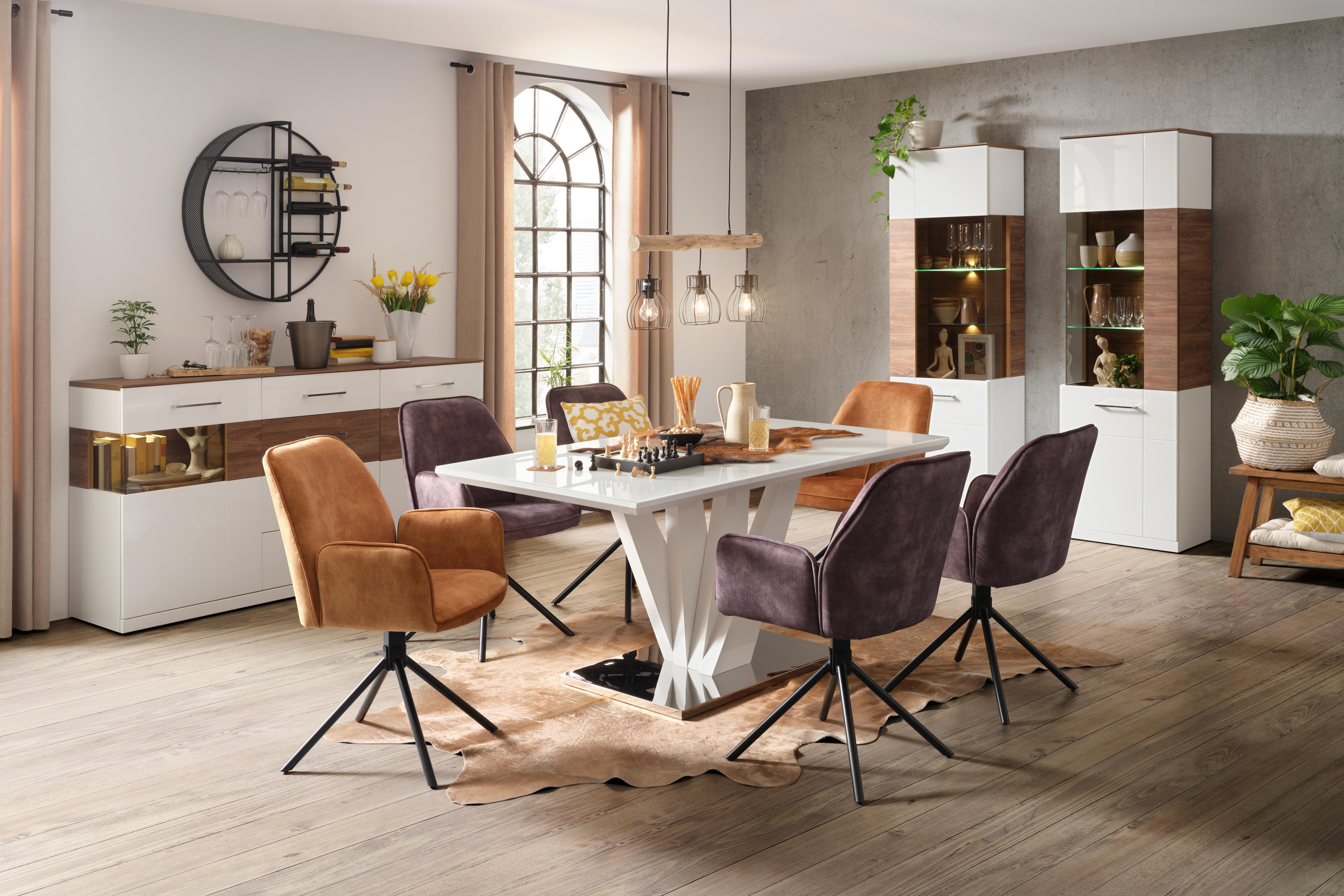 Masă SAMUEL - alb/culoare inox, Modern, sticlă/metal (160/90/76cm) - Mömax