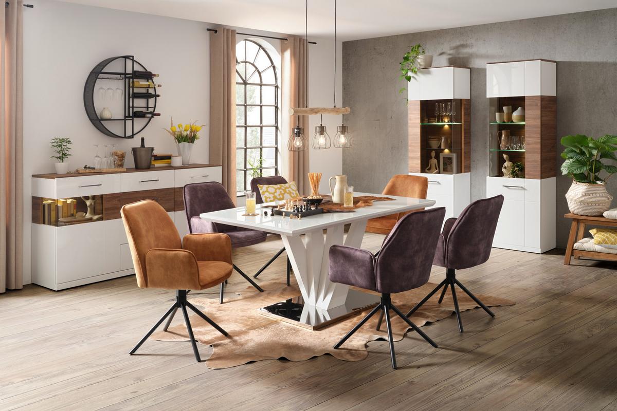 Masă SAMUEL - alb/culoare inox, Modern, sticlă/metal (160/90/76cm) - Mömax