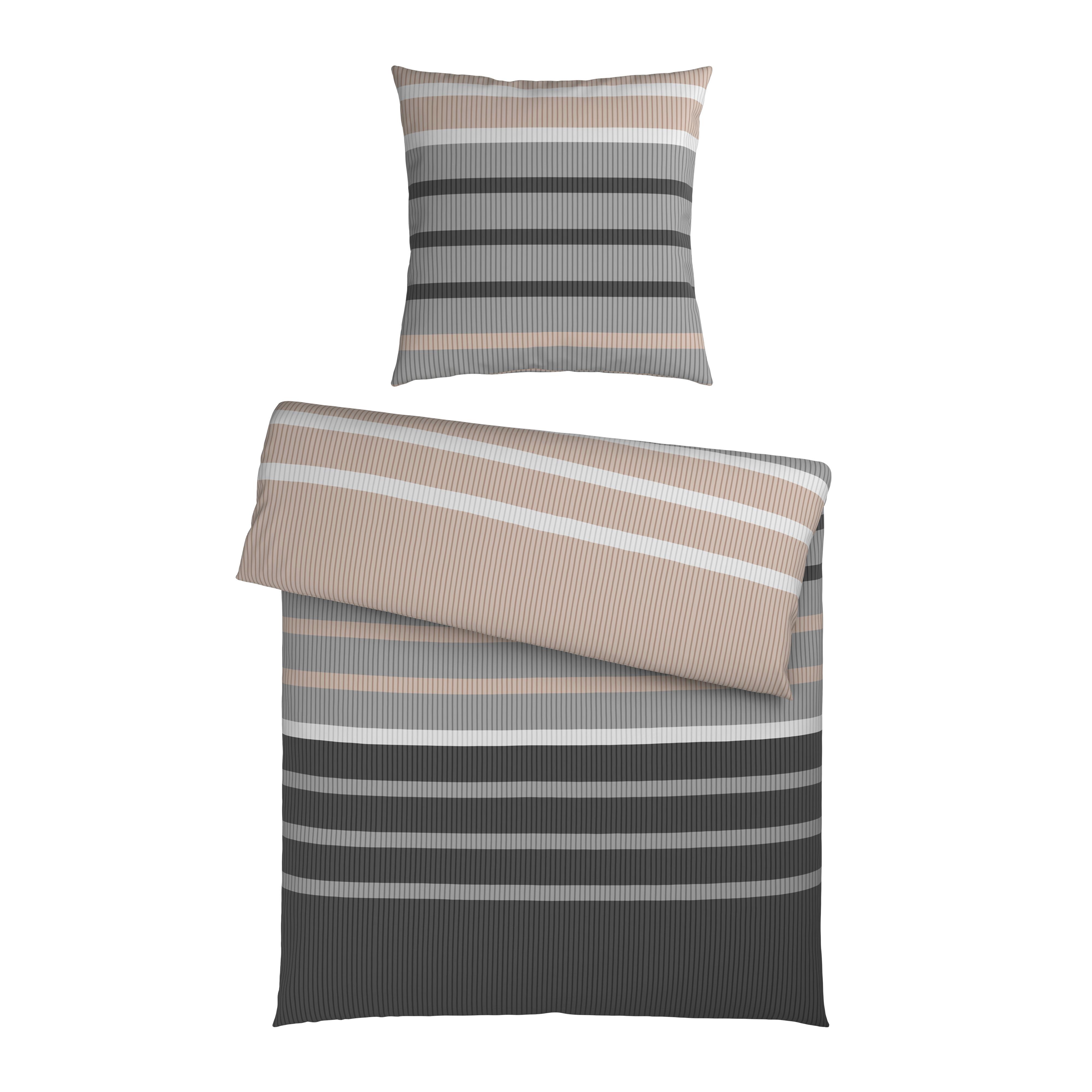 Bettwäsche Streif XL Schwarz/Beige ca. 155x220cm - Beige/Schwarz, KONVENTIONELL, Textil (155/220cm) - Mömax