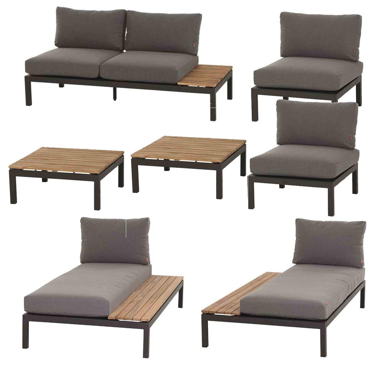 Modul-Loungegarnitur 7-tlg. Grau Teakholz - Anthrazit/Grau, KONVENTIONELL, Holz/Kunststoff - Siena Garden