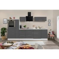 Küchenzeile mit Geräte Grau Hochglanz/Weiß B: ca. 310 cm - Edelstahlfarben/Weiß, KONVENTIONELL, Holzwerkstoff/Metall (310cm) - Respekta