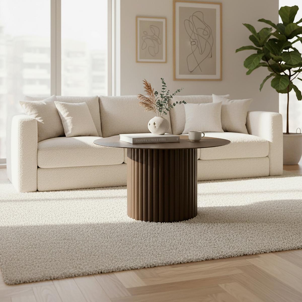 Couchtisch Zelia Braun/Walnussfarben MDF rund - Walnussfarben/Braun, MODERN, Glas/Holz (80/80/45cm) - Bessagi Home