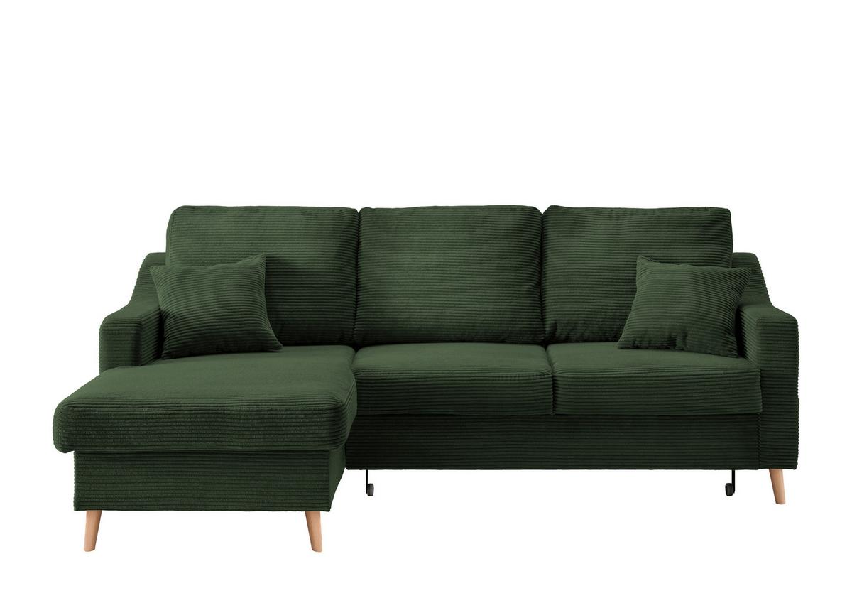 Ecksofa Valentina Dunkelgrün Cord - Dunkelgrün/Naturfarben, Design, Holz/Textil (150/228cm) - P & B