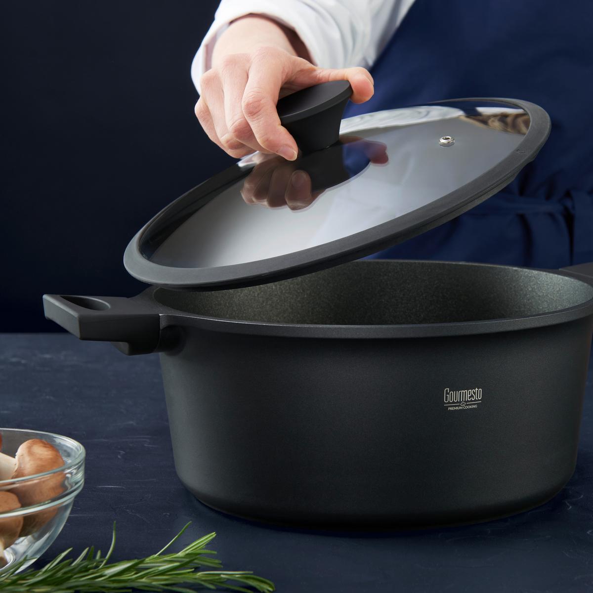 Kochtopf Black Line in Schwarz Ø  ca. 28cm - Klar/Schwarz, KONVENTIONELL, Glas/Kunststoff (28/12,8cm) - Gourmesto