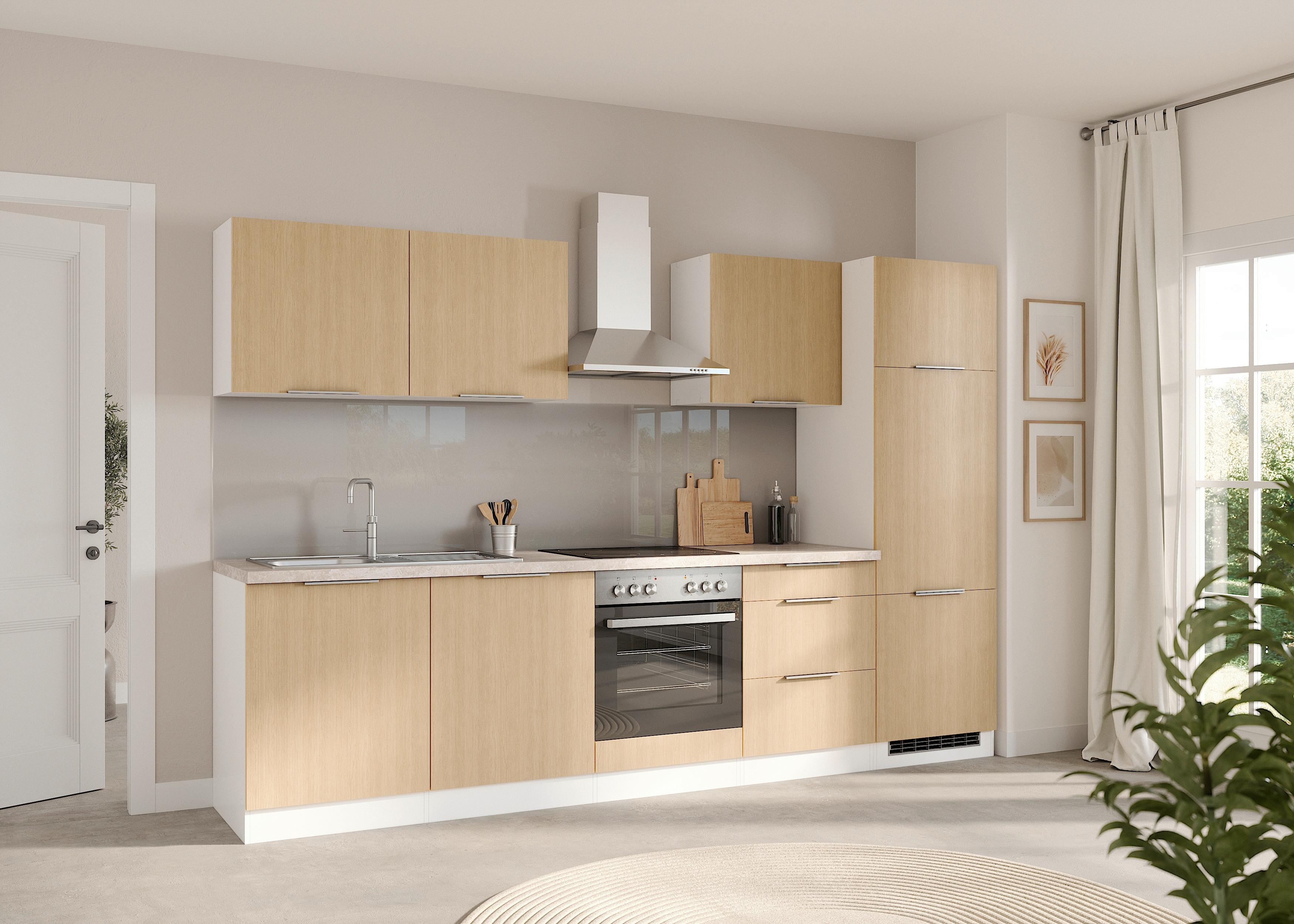 Küchenleerblock Glasgow o. Geräte Weiß/Eichefarben - Eichefarben/Beige, LIFESTYLE, Holzwerkstoff/Metall (300cm) - Held