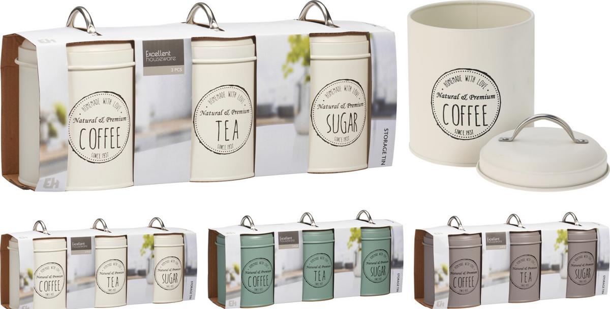 Fém Ételtároló Doboz Szett 3db-Os Kitchen - pink/fehér, fém (11/15,5cm)