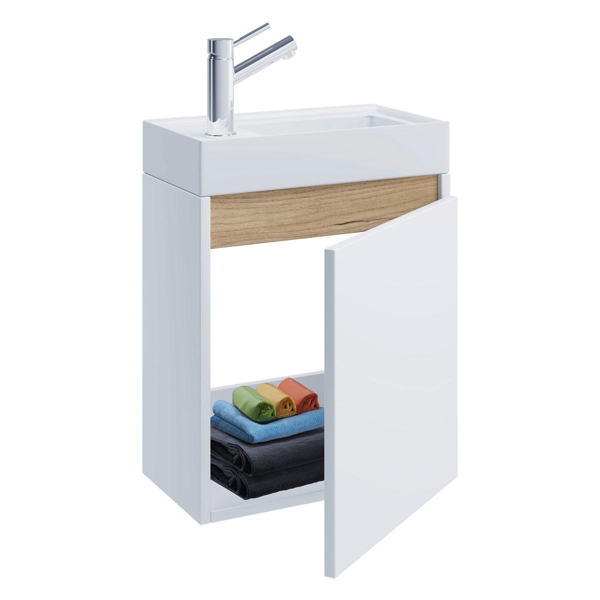 Gästebad Cosila - Honigeiche/Weiss, Trend, Keramik/Holzwerkstoff (41cm) - MID.YOU