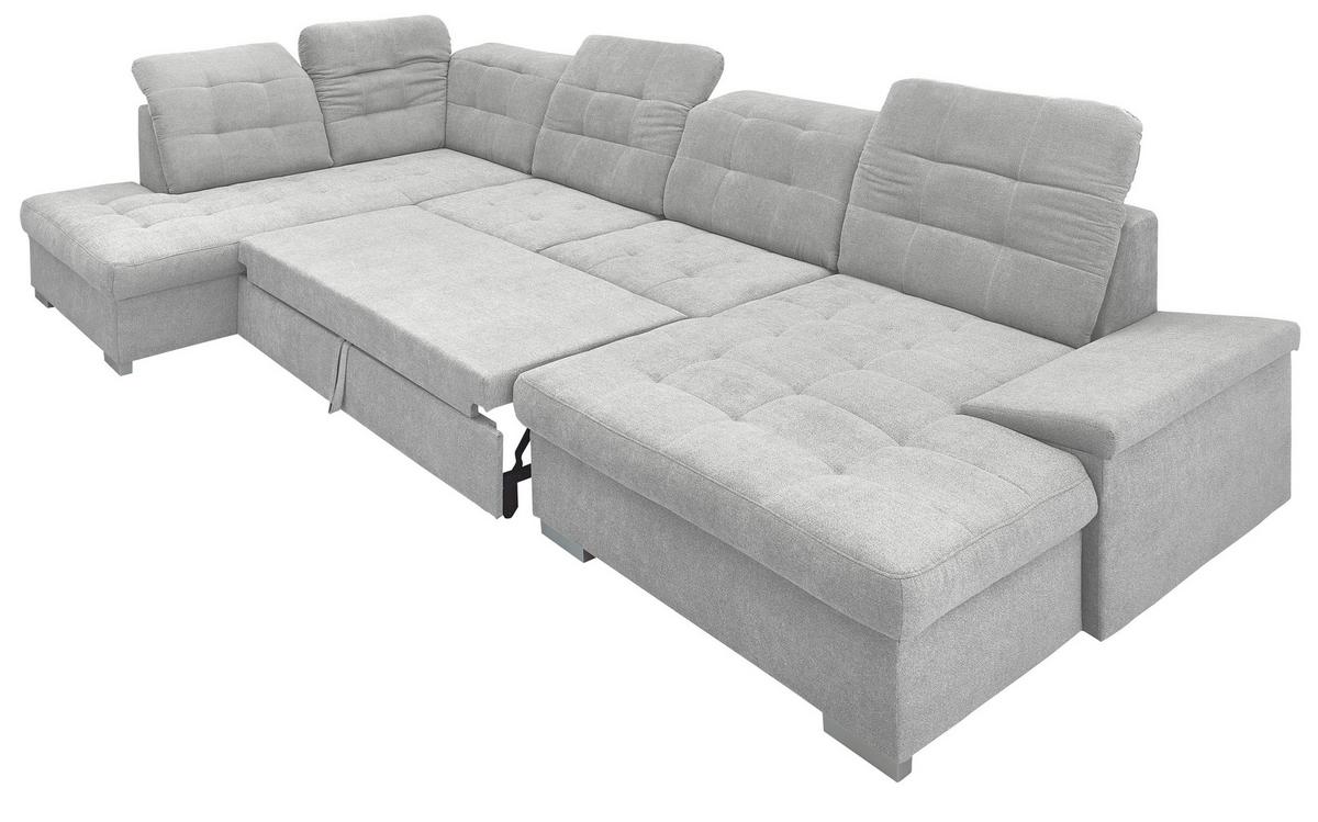Wohnlandschaft Zira Silberfarben Nylon/Mikrofaser - Chromfarben/Silberfarben, Design, Kunststoff/Textil (212/330/169cm) - Livetastic