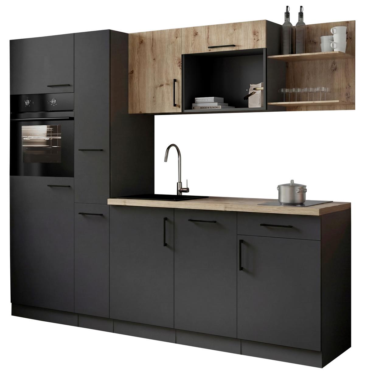 Küchenblock Oliver m. Geräten Grau - Eiche Artisan/Grau, Trend, Holzwerkstoff/Metall (235cm) - Respekta