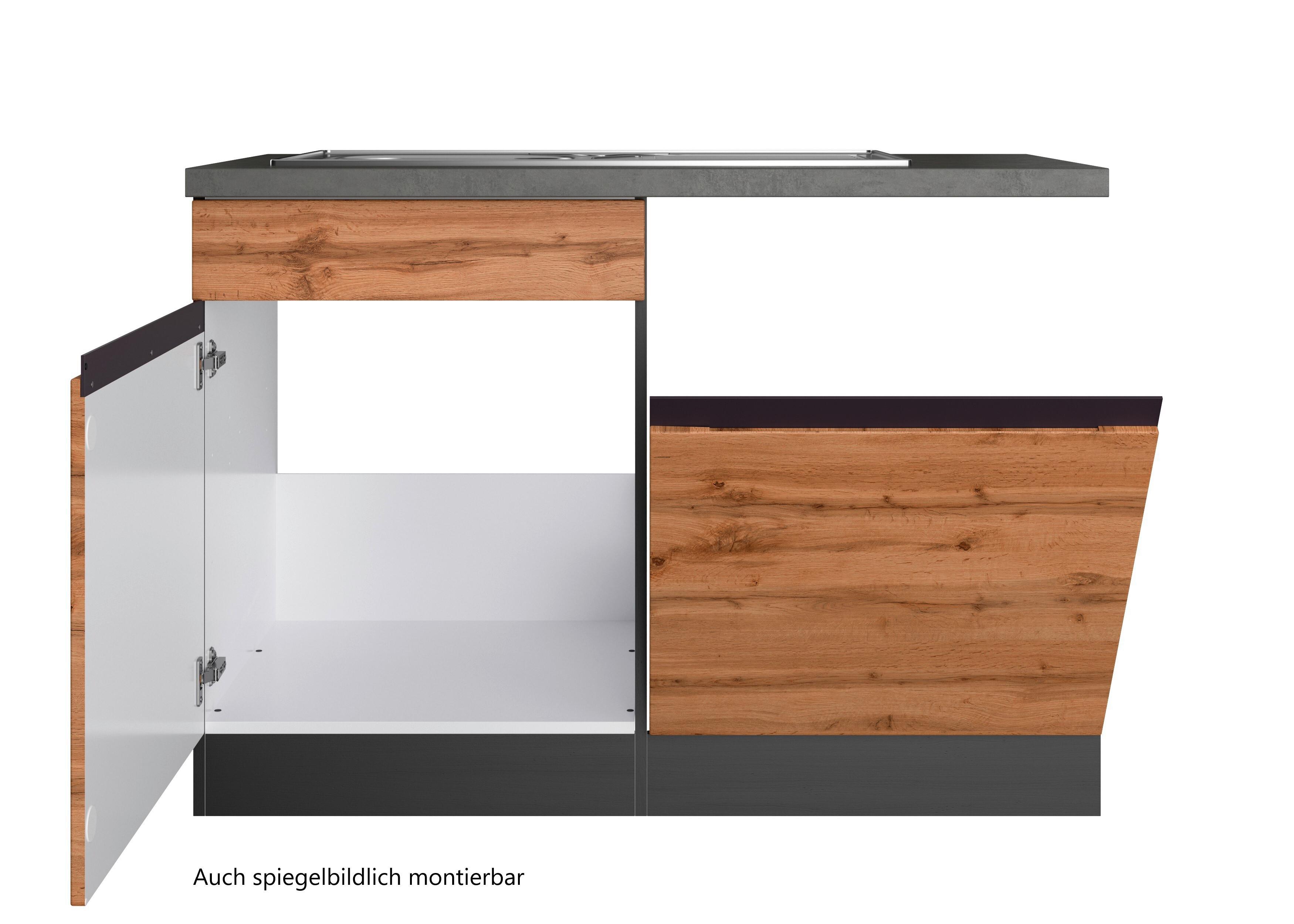 Spülenschrank Turin mit Spüle ca. 120x86 cm Graphit/Eiche - Eiche Wotan/Graphitfarben, Design, Holzwerkstoff (120/86/60cm) - Held