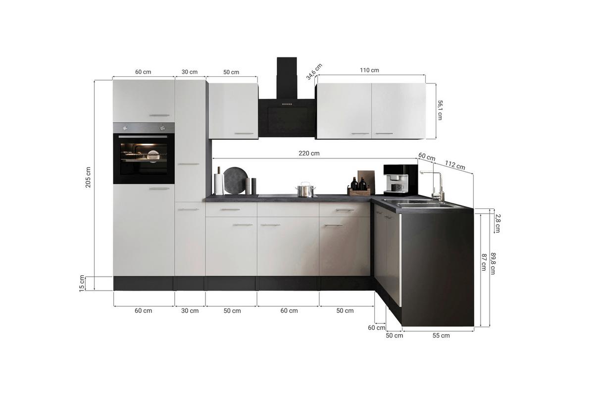 Kotna Kuhinja Z Aparati Oliver, 310x172cm - temno siva/črna, Design, kovina/leseni material (310/172cm) - Respekta